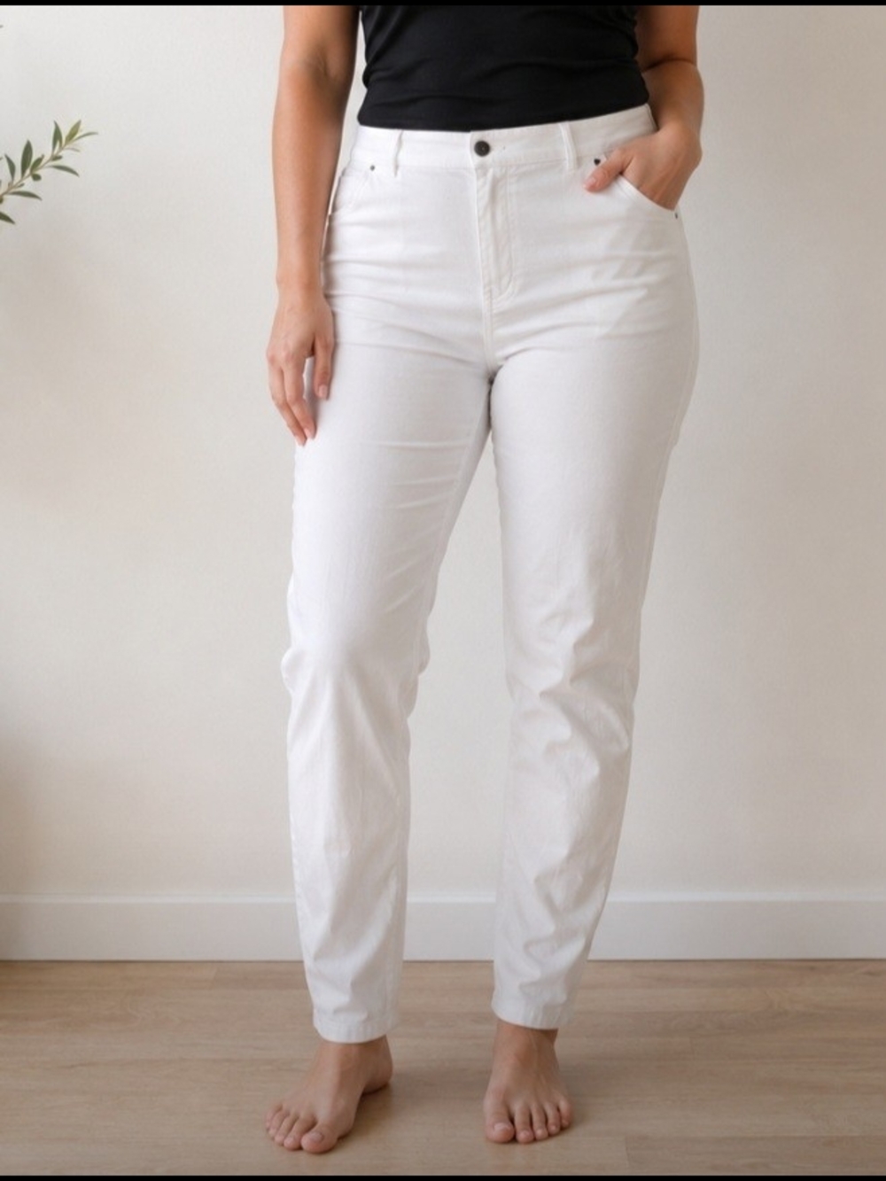 HUE White Straight Leg High Rise Pull On Summer Casual Jeans Size XL